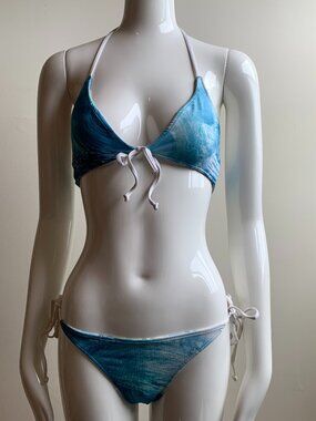 Aaron Chang blue wave reversible to plaid bikini